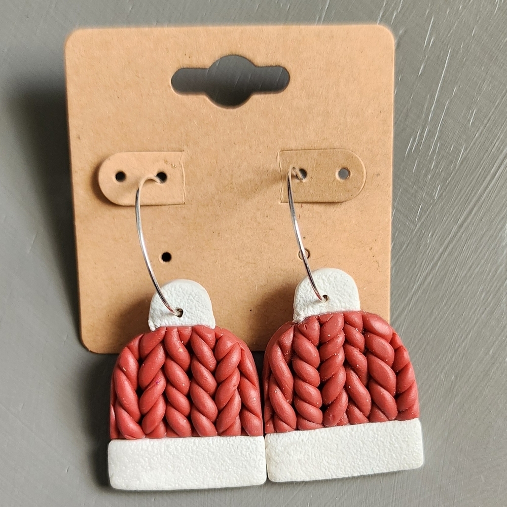 Winter Santa Hat Hoop Earrings